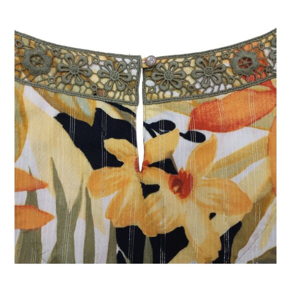 Alfred Dunner Womens Floral Top 22W Cotton Blend 3/4 Sleeve Tropical Leaf Print - Picture 6 of 8